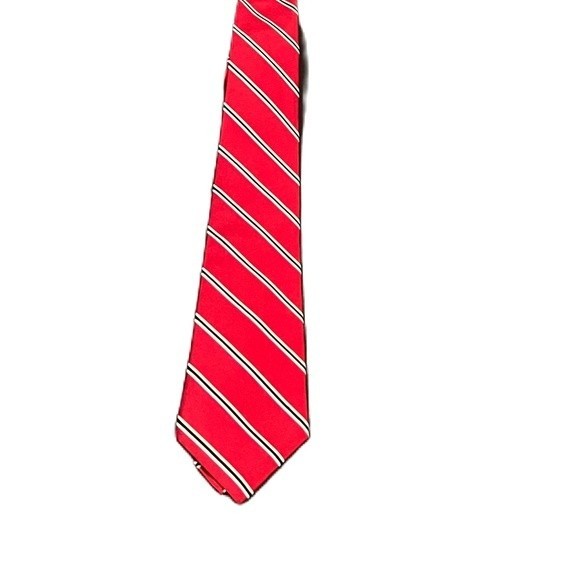 Beau Geste Tie Classic Length Silk Men's Tie red, white and black stripes - Picture 1 of 4